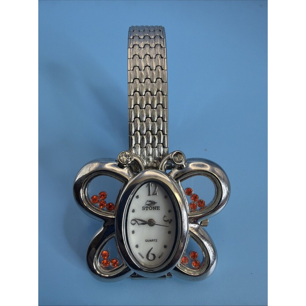 Stone Quartz Women’s Watch Butterfly Silver Battery Replaced Vintage New Band